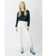 折り返し風デザイン ボーイフレンドデニム ホワイト WJ036