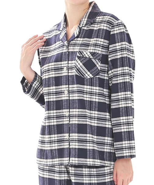 ビエラタータンチェックテーラードパジャマ 上下セット ルームウェア 部屋着 あたたか 綿100％ お肌に優しい 着心地がいい やわらか リラックス 大人可愛い かわいい チェック柄