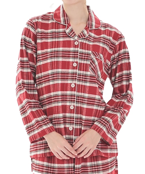 ビエラタータンチェックテーラードパジャマ 上下セット ルームウェア 部屋着 あたたか 綿100％ お肌に優しい 着心地がいい やわらか リラックス 大人可愛い かわいい チェック柄