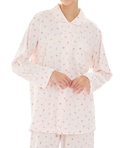 スムース小花シャツパジャマ 上下セット ルームウェア 部屋着 綿100％ お肌に優しい 着心地がいい やわらか リラックス 大人可愛い かわいい 控えめ 上品 花柄