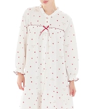 接結（綿入り）ハートワンピース ネグリジェ ルームウェア 部屋着 あたたか 着心地がいい 綿混 やわらか 前開き リラックス 大人可愛い かわいい