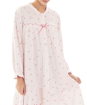 接結（綿入り）ハートワンピース ネグリジェ ルームウェア 部屋着 あたたか 着心地がいい 綿混 やわらか 前開き リラックス 大人可愛い かわいい