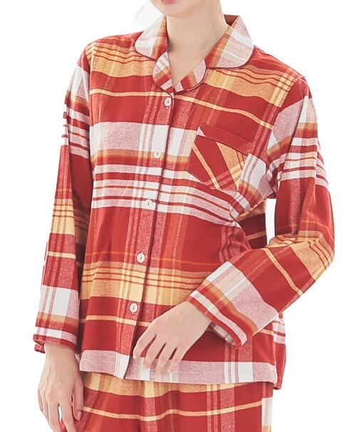 ビエラチェックテーラードパジャマ 上下セット ルームウェア 部屋着 あたたか 綿100% お肌に優しい 着心地がいい やわらか リラックス 大人可愛い かわいい チェック柄