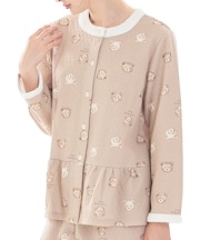 接結（綿入り）くまペプラムパジャマ 上下セット ルームウェア 部屋着 あたたか 綿混 お肌に優しい 着心地がいい やわらか リラックス 大人可愛い かわいい 動物柄 クマ ベア