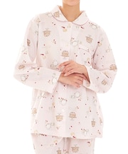 接結（綿入り）アフタヌーンティーシャツパジャマ 上下セット ルームウェア 部屋着 あたたか 綿混 お肌に優しい 着心地がいい やわらか リラックス 大人可愛い かわいい 紅茶 ケーキ