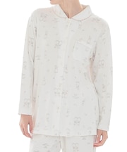 スムースうさぎローズシャツパジャマ 上下セット ルームウェア 部屋着 綿100％ お肌に優しい 着心地がいい やわらか リラックス 大人可愛い かわいい 控えめ 上品 花柄