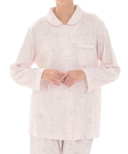 スムースうさぎローズシャツパジャマ 上下セット ルームウェア 部屋着 綿100％ お肌に優しい 着心地がいい やわらか リラックス 大人可愛い かわいい 控えめ 上品 花柄