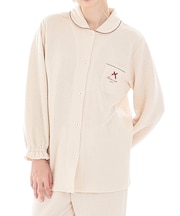 接結（綿入り）ムジシャツパジャマ 上下セット ルームウェア 部屋着 あたたか 綿混 お肌に優しい 着心地がいい やわらか リラックス 大人可愛い かわいい 無地 上品