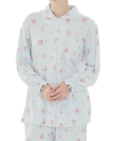 スムーススイーツシャツパジャマ 上下セット ルームウェア 部屋着 綿100％ お肌に優しい 着心地がいい やわらか リラックス 大人可愛い かわいい スイーツ柄 上品