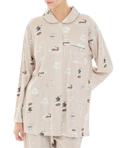 スムースコーヒーシャツパジャマ 上下セット ルームウェア 部屋着 綿100％ お肌に優しい 着心地がいい やわらか リラックス 大人可愛い かわいい おしゃれ コーヒー リラックスタイム