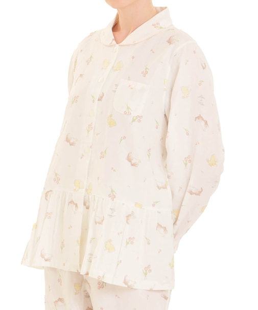 ダブルガーゼプティラパンシャツパジャマ 上下セット ルームウェア 部屋着 綿100% お肌に優しい 着心地がいい うさぎ柄 うさぎ 動物 大人可愛い かわいい おしゃれ