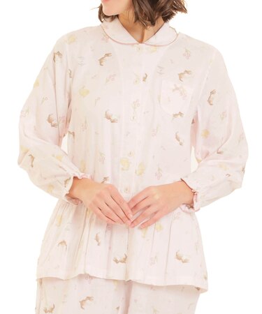 ダブルガーゼプティラパンシャツパジャマ 上下セット ルームウェア 部屋着 綿100％ お肌に優しい 着心地がいい うさぎ柄 うさぎ 動物 大人可愛い かわいい おしゃれ