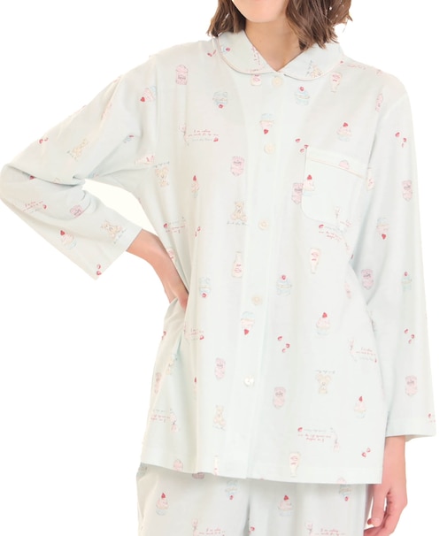 天竺スイーツベアシャツパジャマ ルームウェア 部屋着 綿100％ お肌に優しい 着心地がいい スイーツ柄 くま 上品 大人可愛い かわいい おしゃれ