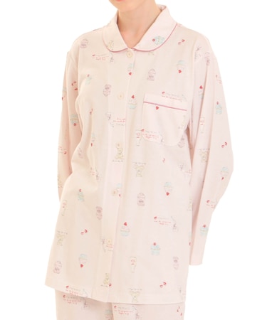 天竺スイーツベアシャツパジャマ ルームウェア 部屋着 綿100％ お肌に優しい 着心地がいい スイーツ柄 くま 上品 大人可愛い かわいい おしゃれ