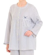 ダブルガーゼシンプルストライプギャザーパジャマ 上下セット ルームウェア 部屋着 綿100％ お肌に優しい 着心地がいい ストライプ柄 ベーシック 大人可愛い かわいい さわやか おしゃれ