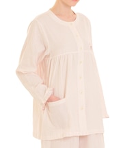 ダブルガーゼシンプルストライプギャザーパジャマ 上下セット ルームウェア 部屋着 綿100％ お肌に優しい 着心地がいい ストライプ柄 ベーシック 大人可愛い かわいい さわやか おしゃれ