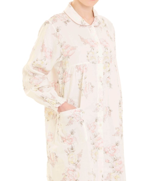 ダブルガーゼローズワンピース ネグリジェ ルームウェア 部屋着 綿100％ お肌に優しい 着心地がいい バラ 花柄 上品 大人可愛い エレガント おしゃれ