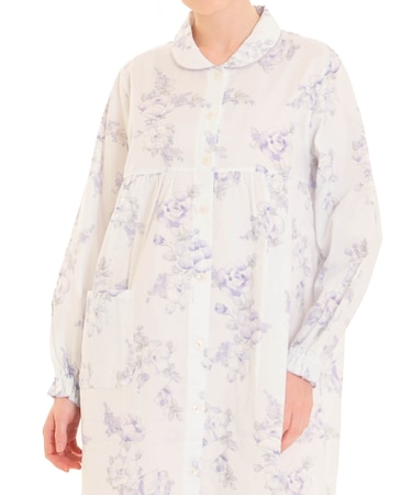 ダブルガーゼローズワンピース ネグリジェ ルームウェア 部屋着 綿100％ お肌に優しい 着心地がいい バラ 花柄 上品 大人可愛い エレガント おしゃれ