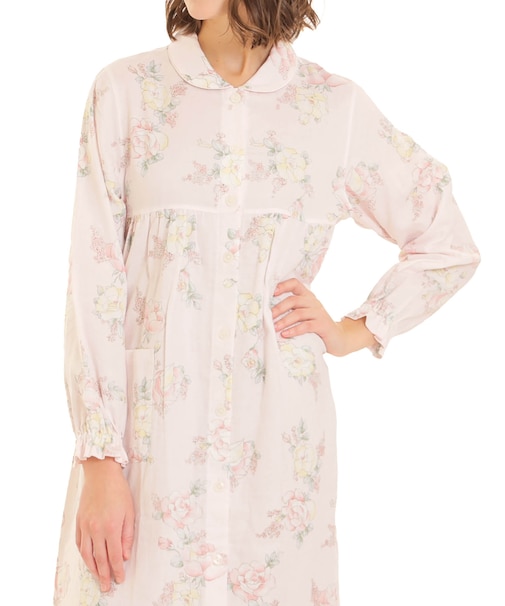 ダブルガーゼローズワンピース ネグリジェ ルームウェア 部屋着 綿100％ お肌に優しい 着心地がいい バラ 花柄 上品 大人可愛い エレガント おしゃれ