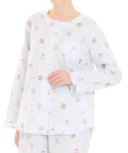 ダブルガーゼマカロンフリルパジャマ ルームウェア 部屋着 綿100％ お肌に優しい 着心地がいい お菓子 スイーツ柄 上品 大人可愛い おしゃれ