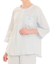 ダブルガーゼクラシカルストライプ7分袖パジャマ 上下セット ルームウェア 部屋着 綿100％ お肌に優しい 着心地がいい ストライプ柄 ベーシック 大人可愛い かわいい さわやか おしゃれ