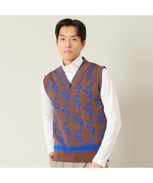 新品 ラッセルノ ゴルフ ロゴ刺繍 ニット ベスト ブラック XL 6 メンズ】モノグラム柄ニットベスト｜ニッサゴルフの通販｜&mall