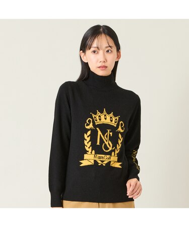 【レディース】オリジナルロゴカシミヤインターシャニットセーター