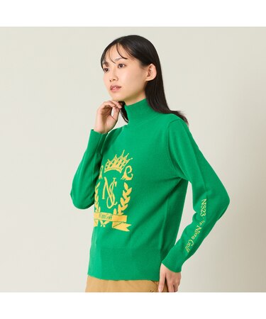 【レディース】オリジナルロゴカシミヤインターシャニットセーター