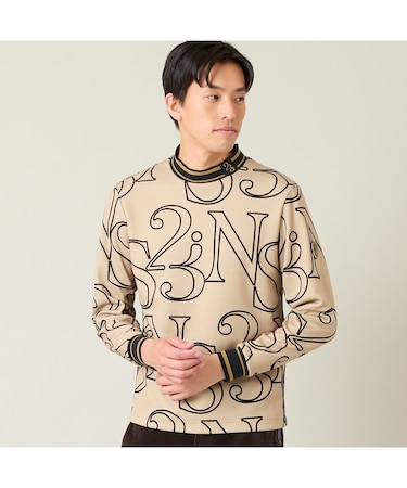 【メンズ】フロッキープリント長袖モックネック