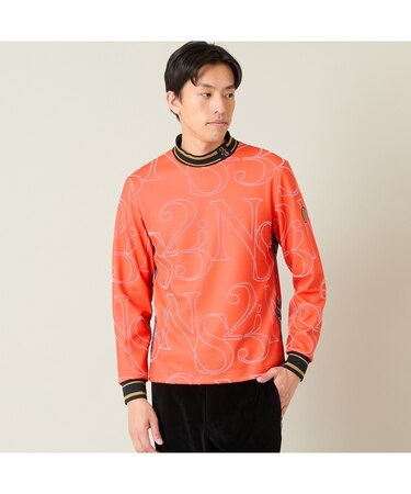 【メンズ】フロッキープリント長袖モックネック