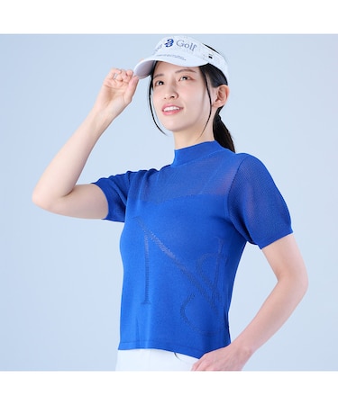 【レディース】メッシュニットモックネック