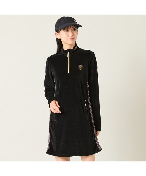 【レディース】ヘビーベロアハーフジップワンピース