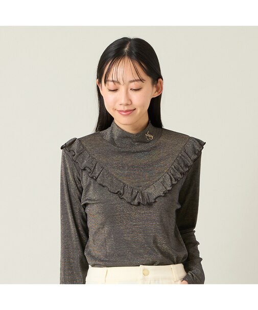 【レディース】ラメ入り長袖モックネックインナー