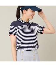 【Women's】【吸水速乾】ハーフジップボーダーポロ