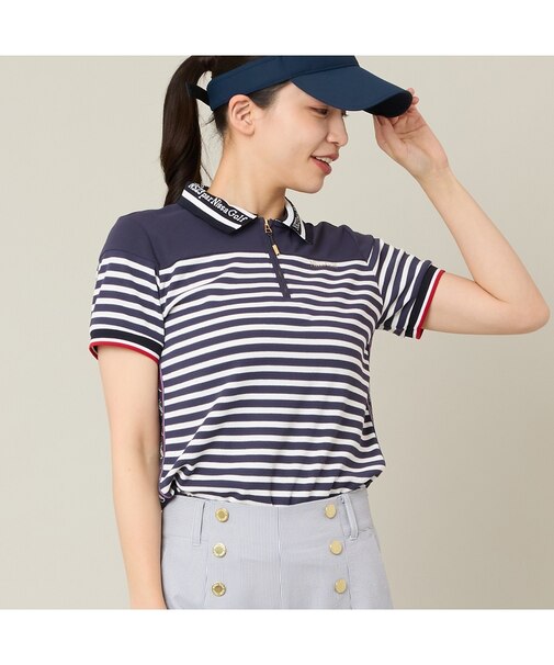 【Women's】【吸水速乾】ハーフジップボーダーポロ