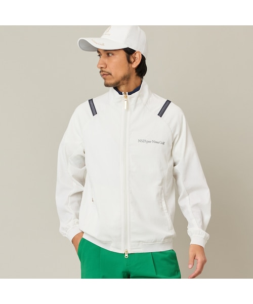 LOHEN ボトルネック レイヤードブルゾン　ホワイト パール加工エコレザー アノラックブルゾン（18-02MO01-206）｜メゾン