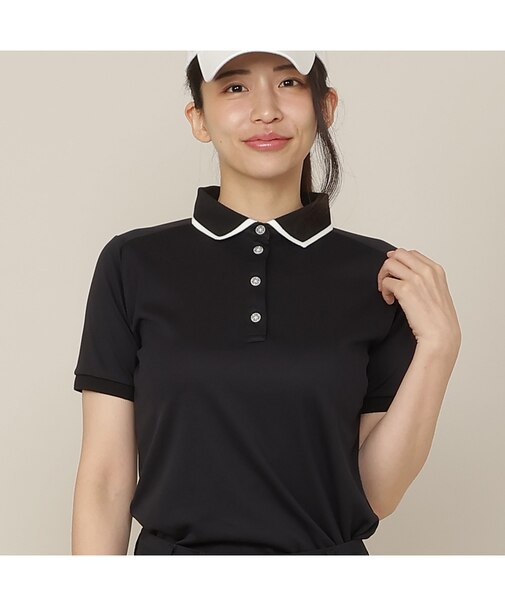 【Women's/吸水速乾/UVカット/接触冷感】ロゴ編み半袖ポロシャツ