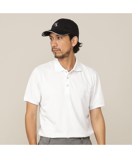 【Men's／吸水速乾／UVカット／接触冷感】立体ロゴ半袖ポロシャツ