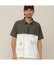 【Men's/透湿性/防シワ性】地図プリントジャージーシャツ