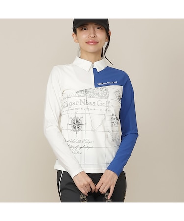 【Women's/透湿性/防シワ性】地図プリントジャージーシャツ