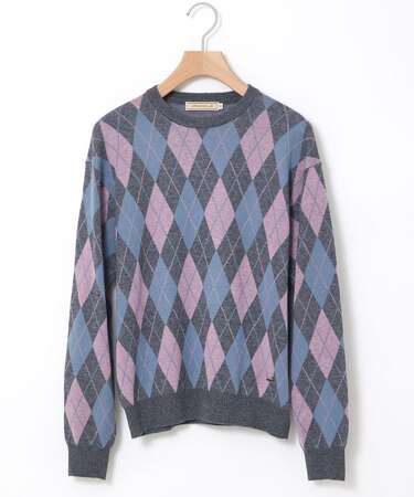 ウールブレンド アーガイル柄 ニット【手洗いOK】