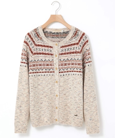 ウールブレンド フェアアイル柄 ニットカーディガン 【手洗いOK】
