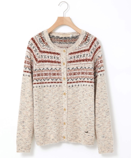 ウールブレンド フェアアイル柄 ニットカーディガン 【手洗いOK】