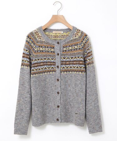 ウールブレンド フェアアイル柄 ニットカーディガン 【手洗いOK】