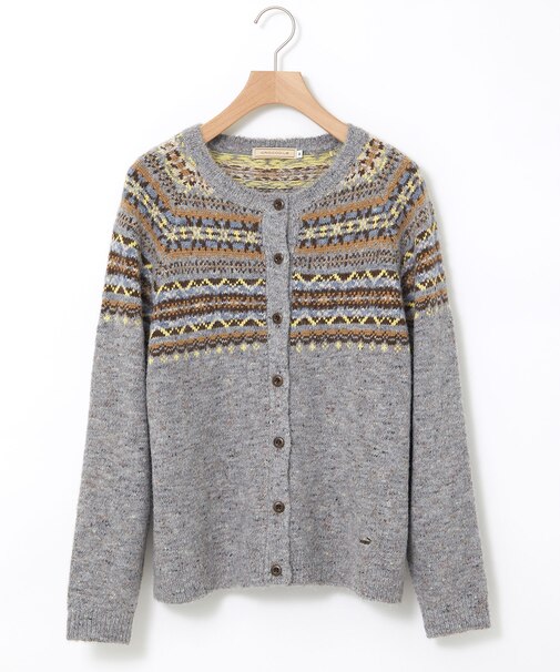 ウールブレンド フェアアイル柄 ニットカーディガン 【手洗いOK】