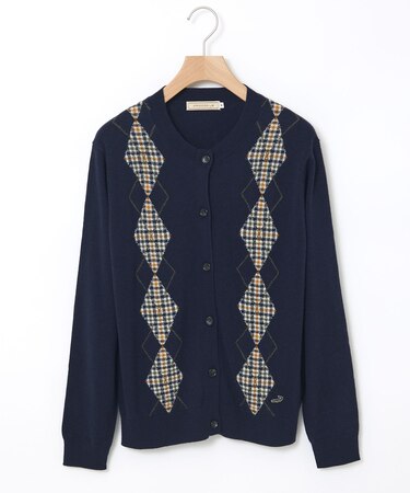 クロコダイルタータン アーガイル柄 カーディガン