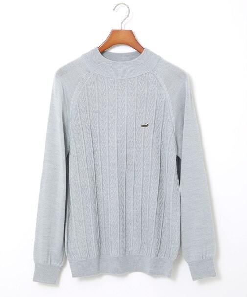 ウールブレンド ケーブル柄 モックネック ニット【手洗いOK】