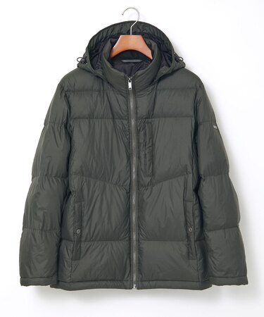 フード付き スタンドカラー ダウンジャケット