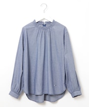 フロントギャザー 千鳥柄 ブラウス