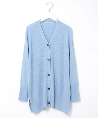 ウールブレンド ミドル丈 チュニックカーディガン